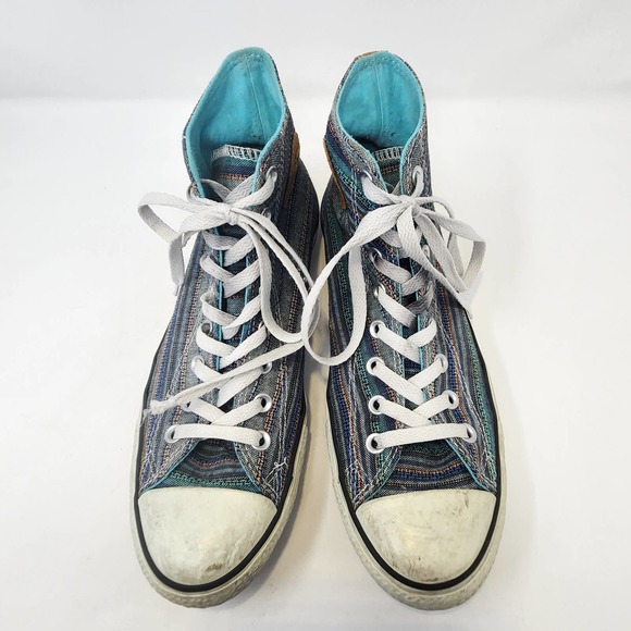 Converse All Star High Top Peacock Acor Striped Sneakers Mens 9 Womens 11 Teal - Picture 2 of 10